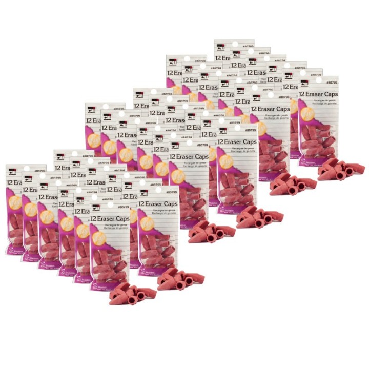 Charles Leonard Pencil Eraser Caps, Pink, 12 Per Pack, 36 Packs