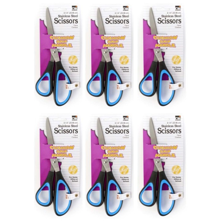 Charles Leonard Cushion Grip Scissors, 8.25" Bent, Pack of 6