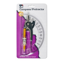 Charles Leonard Ball Bearing Compass & 6 Inch Protractor Combo Set, Metal/Clear Plastic