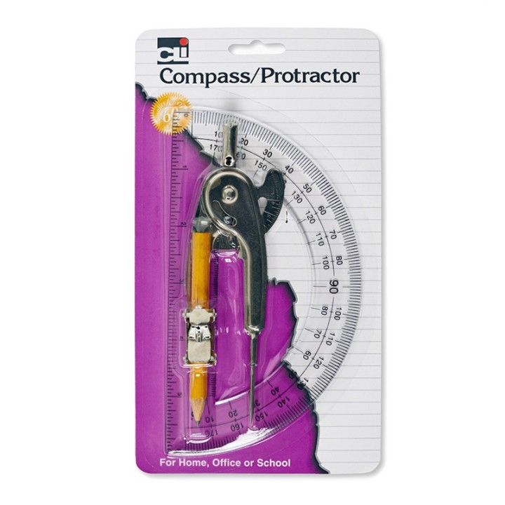 Charles Leonard Ball Bearing Compass & 6 Inch Protractor Combo Set, Metal/Clear Plastic