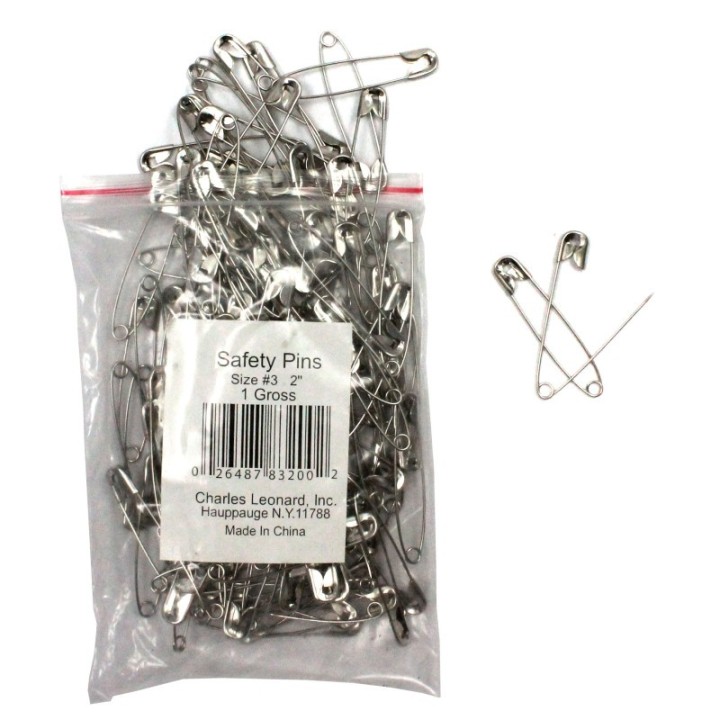 Charles Leonard Nickel-Plated Steel Safety Pins, 2", 144 Per Pack