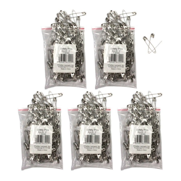 Charles Leonard Safety Pins 2", 144 Per Pack, 5 Packs