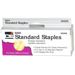 Charles Leonard Staples, Standard 26/6 Size, Chisel Pointed Carbon Steel, Silver, 5000/Box