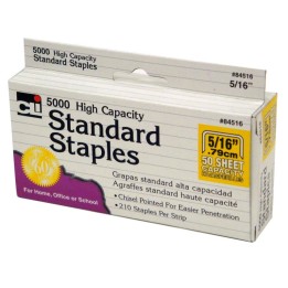 Charles Leonard High Capacity Standard Staples, 5/16 Inch Leg Length, Silver, 5000/Box