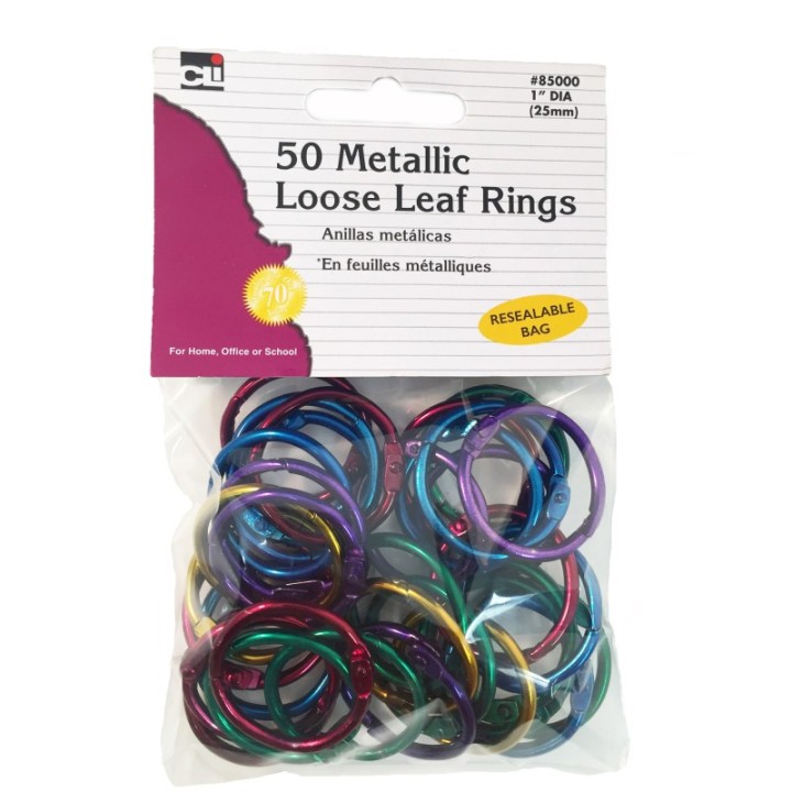 Charles Leonard Loose Leaf Rings, 1" Diameter, Metallic Assorted Colors