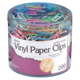 Charles Leonard Vinyl Coated Paper Clips, Jumbo Size, Assorted Colors, 200/Box