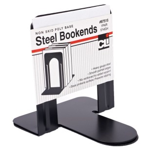 Charles Leonard Bookends with Non-Skid Base, 5" Steel, Black, 1 Pair