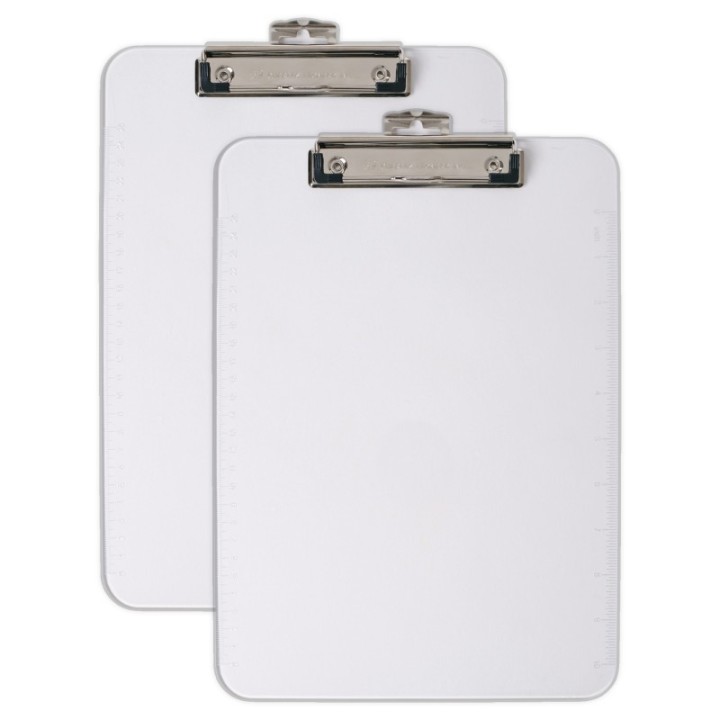 Charles Leonard Plastic Clipboard, Letter Size, Clear, Pack of 2