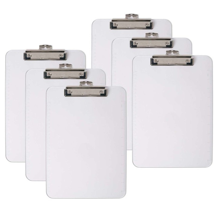 Charles Leonard Letter Size Plastic Clipboard, Clear, Pack of 6