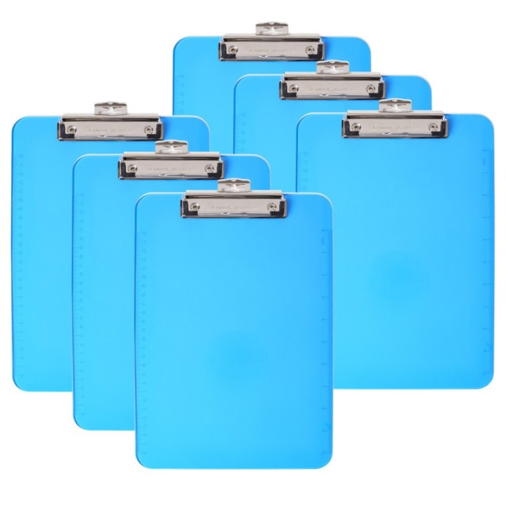 Charles Leonard Plastic Clipboard, Letter, Neon Blue, Pack of 6