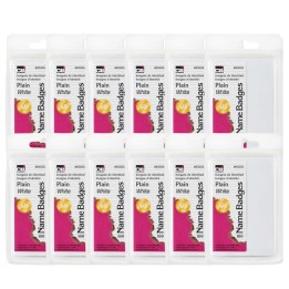 Charles Leonard Self-Adhesive Name Badges, Plain, White, 100 Per Pack, 12 Packs