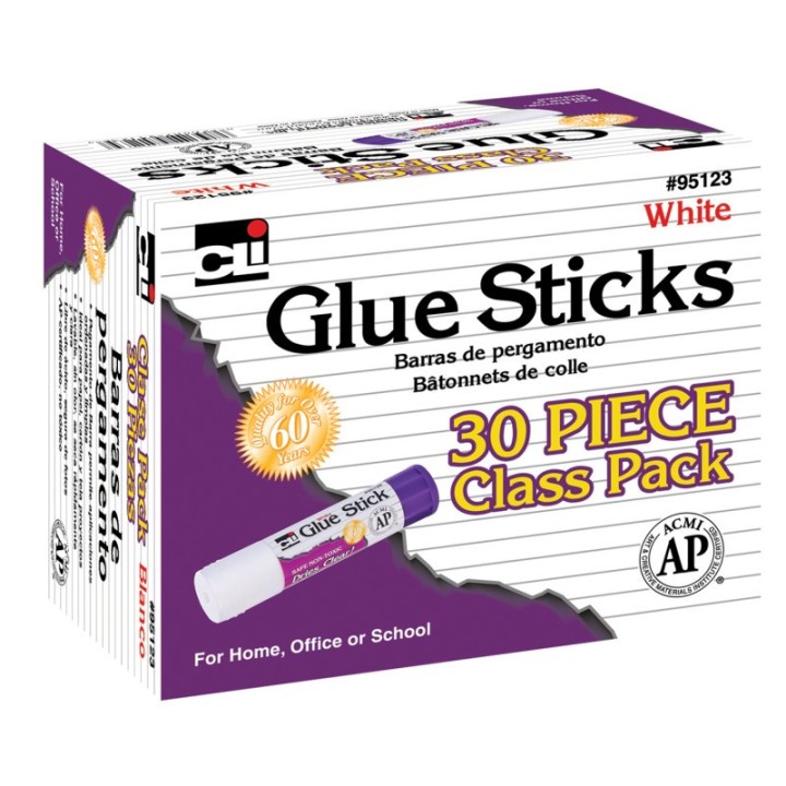 Charles Leonard Glue Stick Classpack, .28 oz., White, Pack of 30