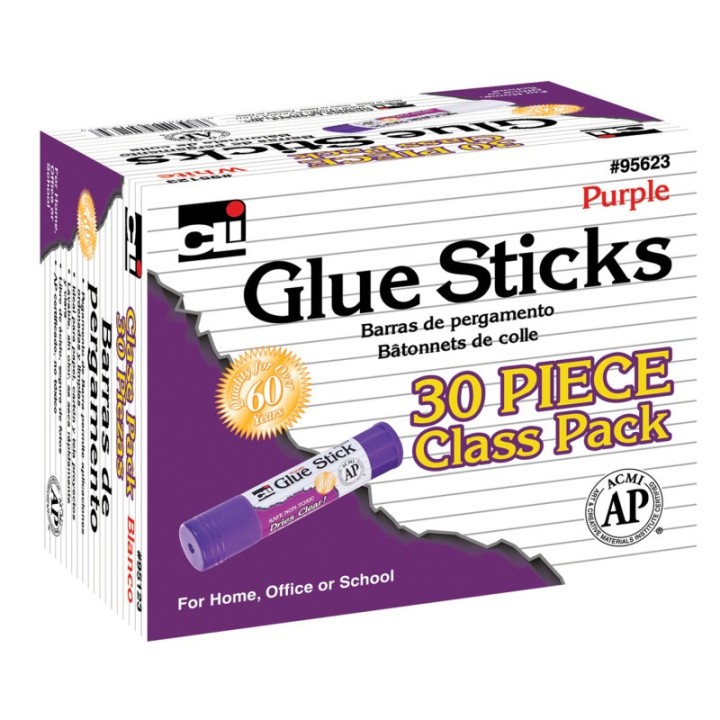 Charles Leonard Glue Stick Classpack, .28 oz., Purple, Pack of 30