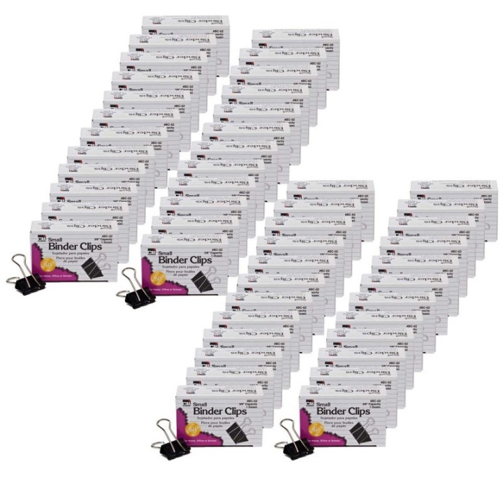 Charles Leonard Binder Clips, Small, 3/8" Capacity, Black, 12 Per Box, 48 Boxes