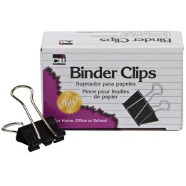 Charles Leonard Binder Clips, Medium, 5/8 Capacity, Black/Silver, 12/Box
