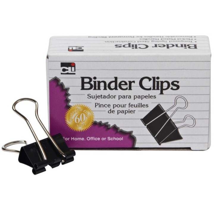 Charles Leonard Binder Clips, Medium, 5/8 Capacity, Black/Silver, 12/Box
