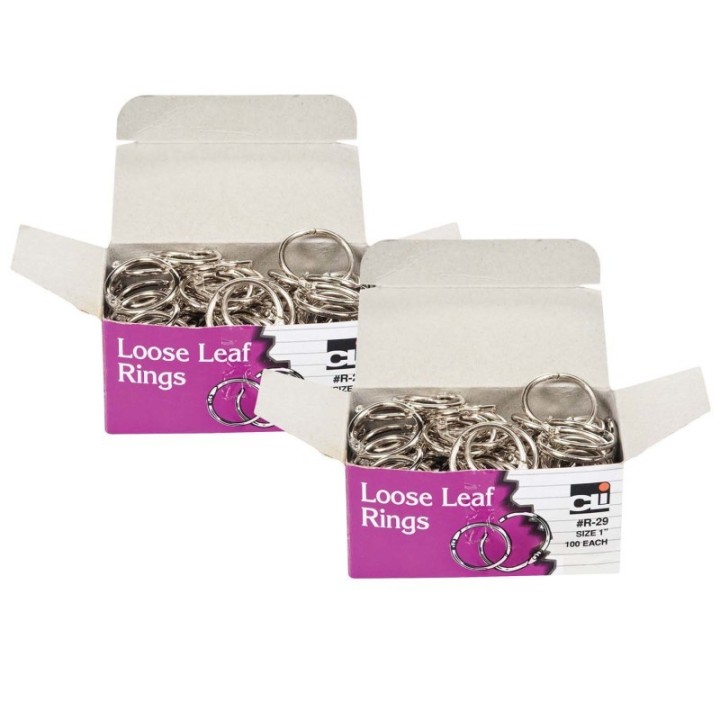 Charles Leonard Loose Leaf Book Rings, 1" Diameter, 100 Per Box, 2 Boxes