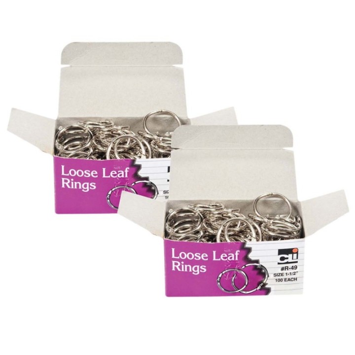 Charles Leonard Loose Leaf Book Rings, 1-1/2" Diameter, 100 Per Box, 2 Boxes