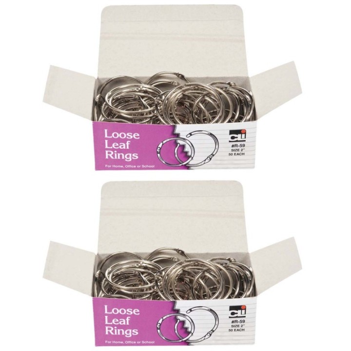 Charles Leonard Loose Leaf Rings with Snap Closure, Nickel Plated, 2 Inch Diameter, 50 Per Box, 2 Boxes