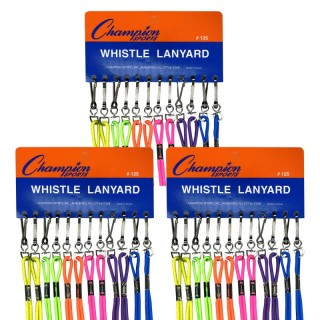 Champion Sports Assorted Neon Nylon Lanyards, 12 Per Pack, 3 Packs