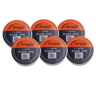 Champion Sports Floor Marking Tape, 1" x 36 yd, White, 6 Rolls