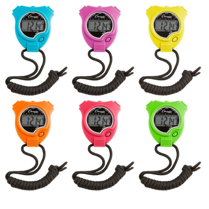 Champion Sports Stop Watch, Neon Colors, Set of 6