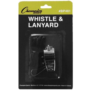 Champion Sports Metal Whistle & Black Lanyard Pack