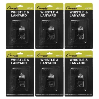 Champion Sports Metal Whistle & Black Lanyard Pack, 6 Packs