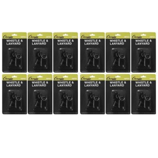 Champion Sports Plastic Whistle & Black Lanyard Pack, 12 Packs