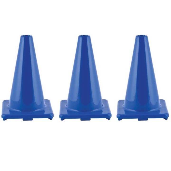 Champion Sports Hi-Visibility Flexible Vinyl Cone, 12", Royal Blue, Pack of 3