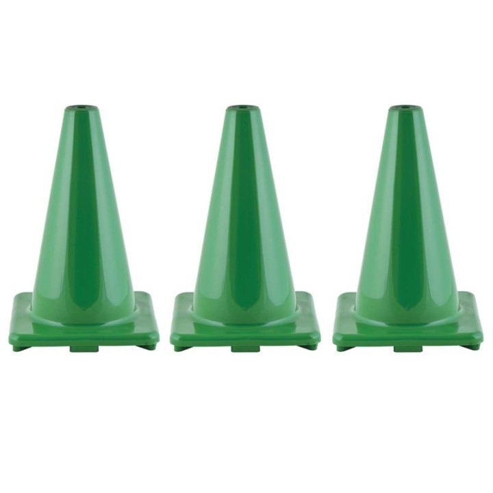 Champion Sports Hi-Visibility Flexible Vinyl Cone, weighted, 12", Green, Pack of 3