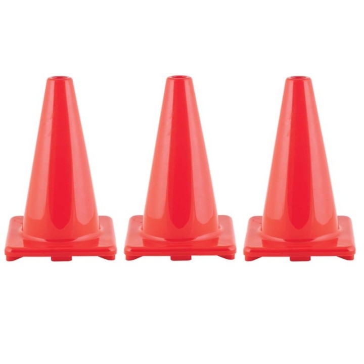 Champion Sports Hi-Visibility Flexible Vinyl Cone, 12", Orange, Pack of 3