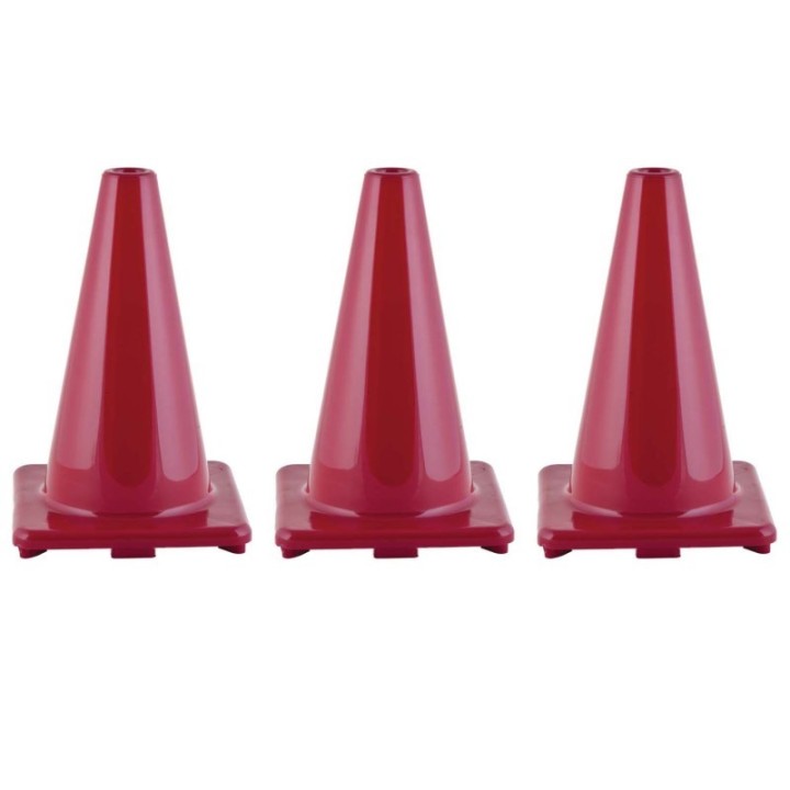 Champion Sports Hi-Visibility Flexible Vinyl Cone, 12", Red, Pack of 3