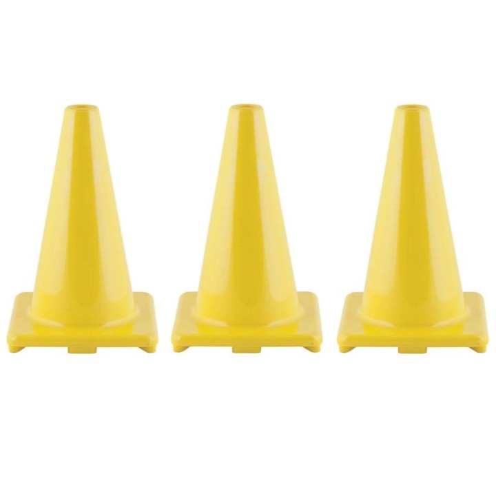 Champion Sports Hi-Visibility Flexible Vinyl Cone, 12", Yellow, Pack of 3
