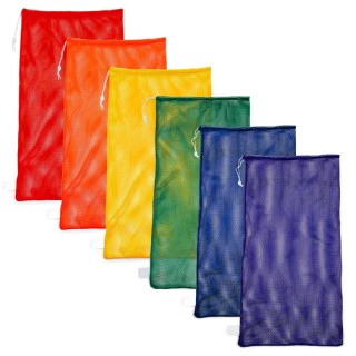 Champion Sports Mesh Equipment Bag, 24" x 48", Assorted Colors, Pack of 6