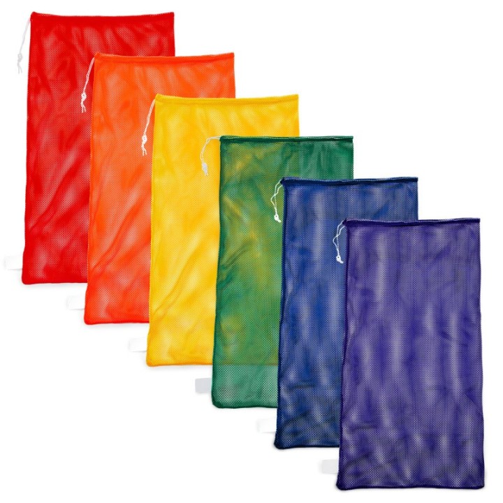 Champion Sports Mesh Equipment Bag, 24" x 48", Assorted Colors, Pack of 6