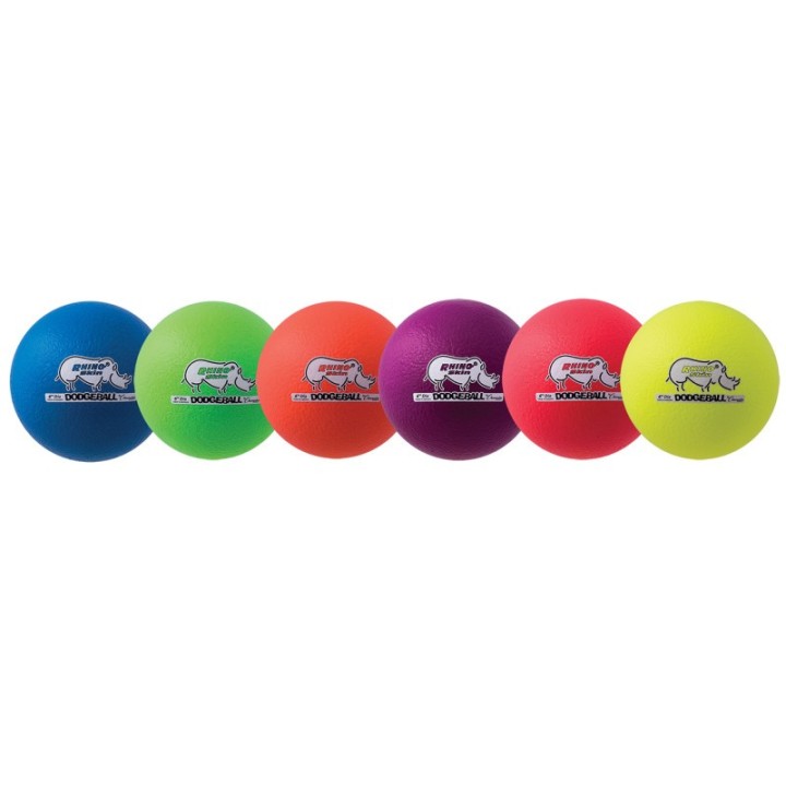 Champion Sports Rhino Skin® 6-Inch Low Bounce Dodgeball Set, Assorted Neon Colors, Set of 6