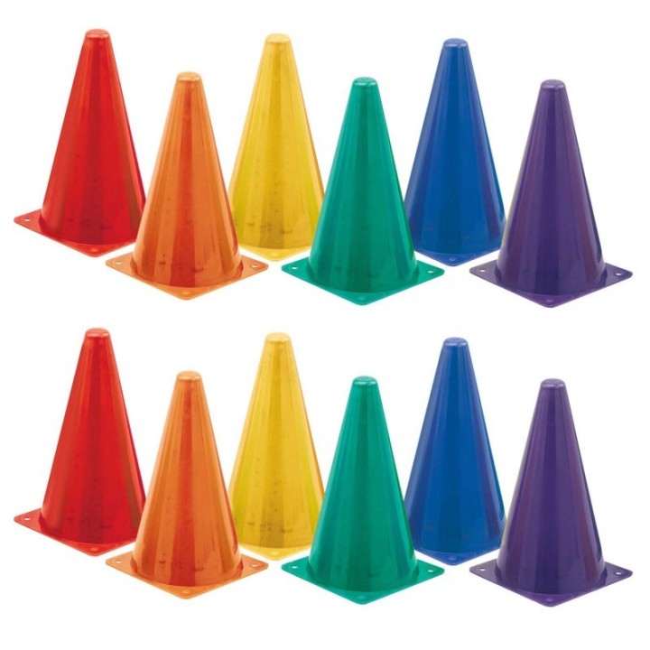 Champion Sports High Visibility Plastic Cone Set, Assorted Fluorescent Colors, 6 Per Set, 2 Sets