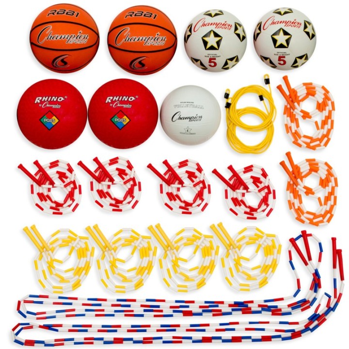 Champion Sports Physical Education Kit with 7 Balls & 14 Jump Ropes, Assorted Colors