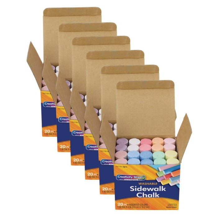 Creativity Street® Sidewalk Chalk, Assorted Colors, 4", 20 Pieces Per Pack, 6 Packs