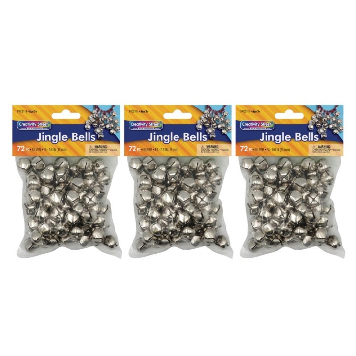 Creativity Street® Jingle Bells, Silver, 5/8", 72 Per Pack, 3 Packs
