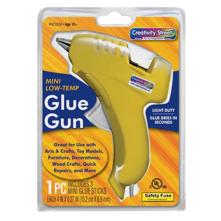 Creativity Street® Low-Temp Mini Glue Gun, Yellow, 5.5" x 4", 1 Glue Gun + 3 Glue Sticks