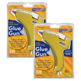 Creativity Street® Low-Temp Mini Glue Gun, Yellow, 5.5" x 4", 1 Glue Gun + 3 Glue Sticks Per Pack, 2 Packs