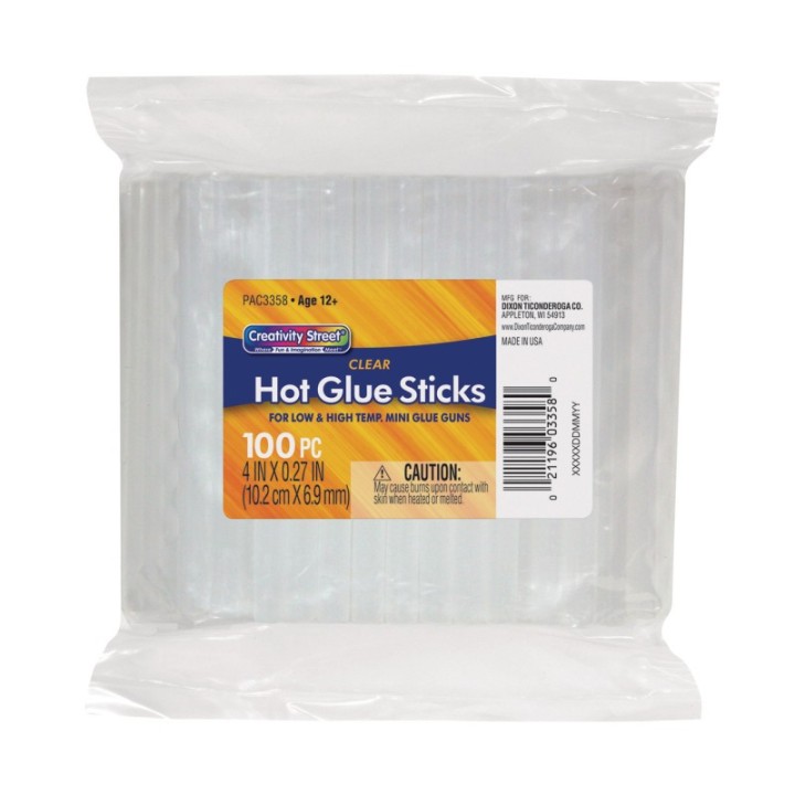 Creativity Street® Hot Glue Sticks Classroom Pack, Clear, 4" x 0.27", 100 Pieces