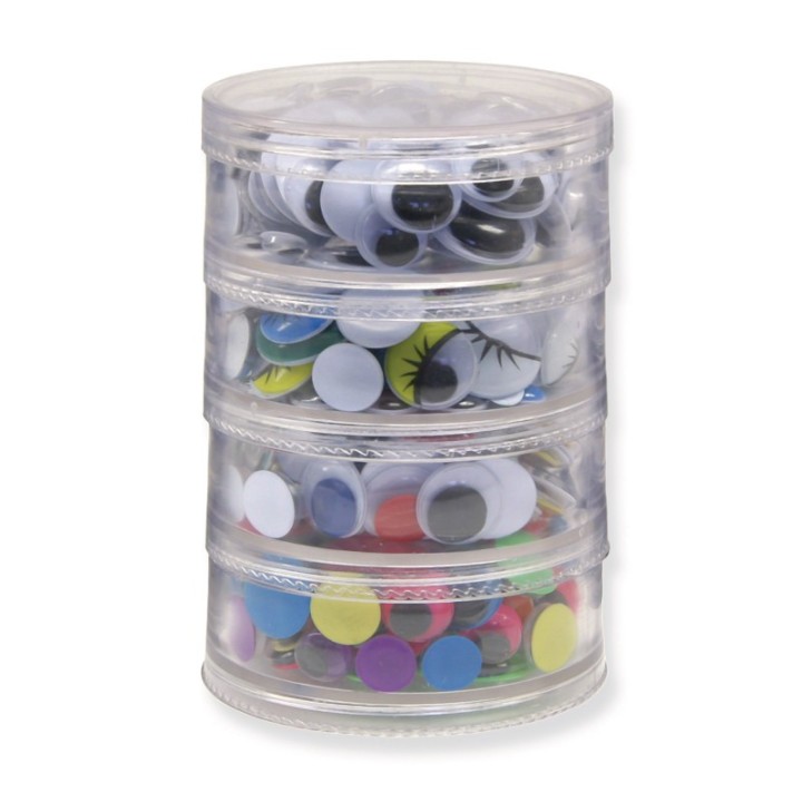 Creativity Street® Wiggle Eyes Storage Stacker, Round Assorted Black, Painted & Bright, Assorted Sizes, 400 Pieces