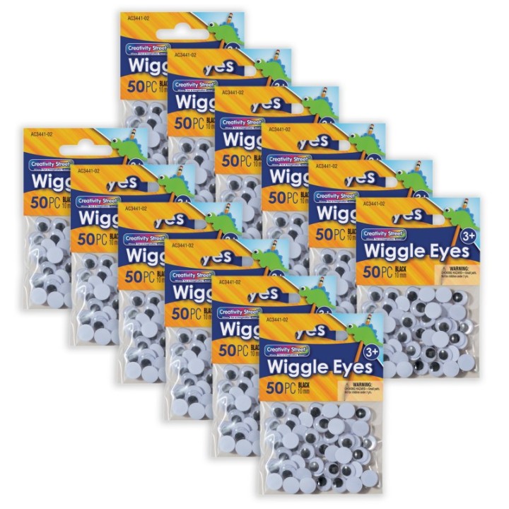 Creativity Street® Wiggle Eyes, Black, 10 mm, 50 Per Pack, 12 Packs