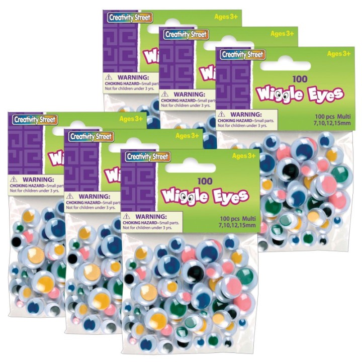 Creativity Street® Wiggle Eyes, Multi-Color, Assorted Sizes, 100 Per Pack, 6 Packs