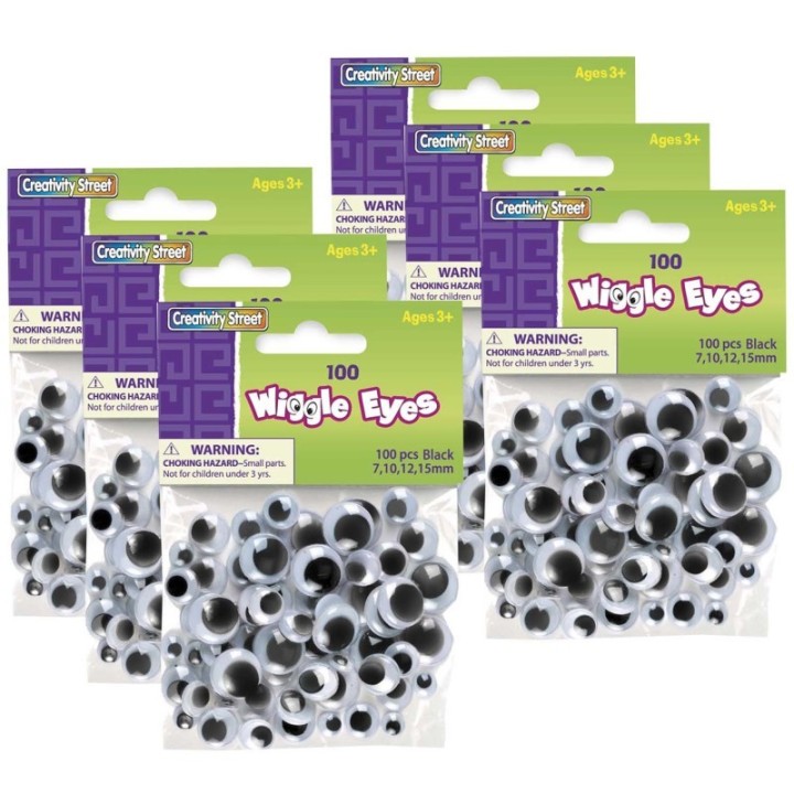 Creativity Street® Wiggle Eyes, Black, Assorted Sizes, 100 Pieces Per Pack, 6 Packs