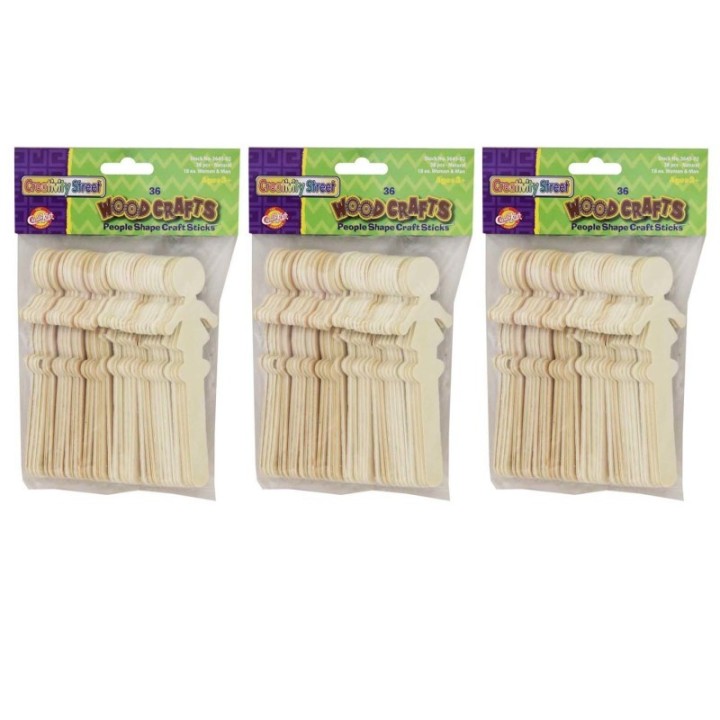 Creativity Street® Natural Wood Craft Sticks, People, 5.5" Tall, 36 Per Pack, 3 Packs