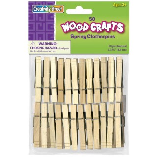 Creativity Street® Spring Clothespins, Natural, Extra-Large, 3-3/8", 50 Pieces